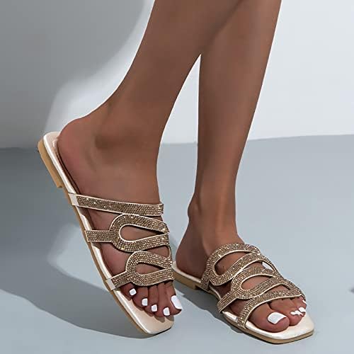 Сандали за жени, Rhinestone рамни жени дами се лизгаат на рамни сандали случајни размачкани ремени сандали отворени пети сандали