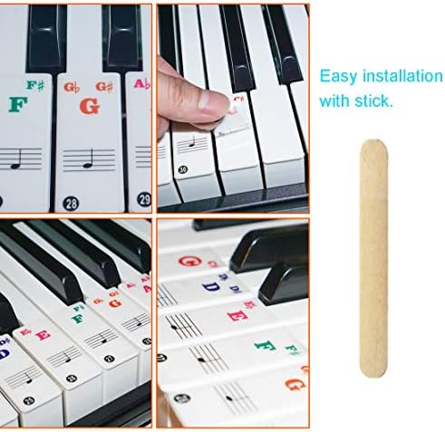Транспарентни отстранливи налепници за тастатура за пијано тенки со шарена поголема буква што се користи за 88/61/54/49 клучеви за деца за почетници за пијано