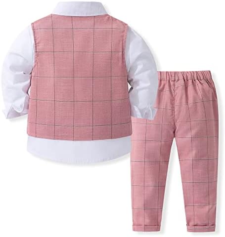 4-парчиња сет на бебешки момчиња со кошула за фустани, елек, панталони и вратоврска