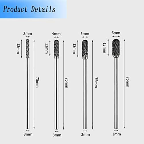 Luo KE 75mm Дополнителни долги карбидни ларби, сетови, 2,35мм Шанк Ротари во тонфрам карбид битови