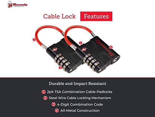 Hornady TSA одобрени кабелски кабелки 2pk, 96022 - сите метални 4 цифри комбинирани брави со флексибилна жица, индикатор за инспекција и лесни за читање на бирање -ТСА брави з?