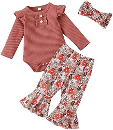 Пополарно новороденче девојче облека, дете, дете со долги ракави, римпер, врвови, цветни панталони со дното на дното 3 парчиња есен