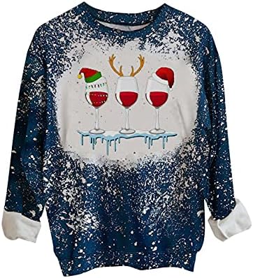Кринек Женски Графички Дуксери Мода Среќен Божиќ Печатени Лабави Пуловер Врвови Обични Блузи Со Долги Ракави
