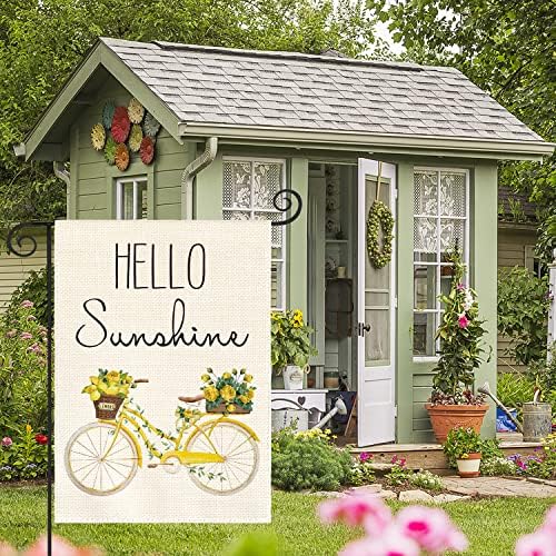 Avoin ColorLife Hello Sunshine Adquolor Bicycle Garden Flage 12 x 18 инчи двострана надвор, пролетно лето одмори од лимон, мал двор на отворено
