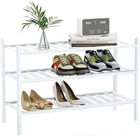 Quiqear Bamboo Shoe Rack, 3 нивоа организатор на решетки за чевли, држач за полици за чевли, бесплатен држач за чевли, организатор