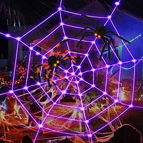 Декорации за Ноќта на вештерките, пајачни веб-светла, 12-тина 120 лежени батерии пајаци и 2*20 инчи страшни големи пајаци за украси во затворен и отворен за Ноќта на вешт
