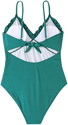 Pimoxv Swim Cossuit Women Women Ruffle Trim Deep V вратот Spaghetti Spaghetti Straise Swimwwer лето секси бикини постави едно парче