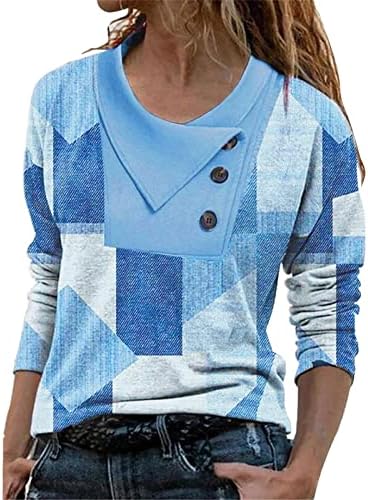 Женска туника маронска геометриска карирана печати со долг ракав лежерен бохо етнички долга боемска тема геометриска кошула