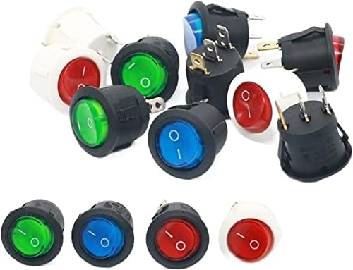 AGOUNOD Rocker Switch 10pcs Вклучен/Исклучен Тркалезен Рокерски ПРЕКИНУВАЧ LED Осветлен Мини Црно Бело Црвено Сино 10A 250V / 6A 125V 3 Pin