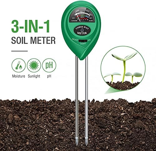 Мерач на апин почва, 3 во 1 тестер за pH на почвата, комплет за тестирање на почвата за тревници, градина, фарма, куќа, затворен, на отворено,