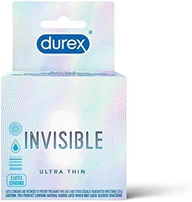 Дурекс Невидливи кондоми, ултра тенки, ултра чувствителни природни гумени латекс кондоми за мажи, FSA & HSA квалификувани, 3 брои