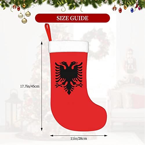 QG ZZX Божиќни чорапи со бело супер меко капно манжетно знаме на Албанија Божиќни чорапи Божиќни украси за порибување