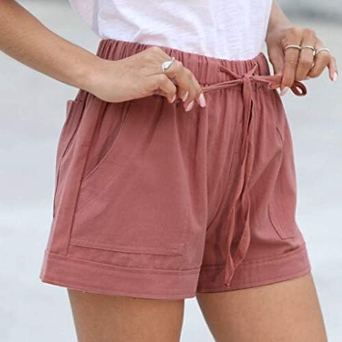 Мејмија Обични шорцеви за жени кои влечат еластични половини удобни шорцеви цврсти бои проточни шорцеви на плажа со џебови