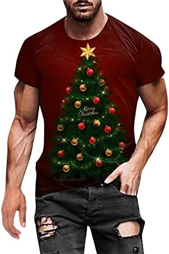 Xxbr Божиќни маички маички војници кратки ракави врвови 3Д Божиќни снегулки дрво за печатење графички тенок фит мускули за него нејзиниот смешен темно сив потресен р