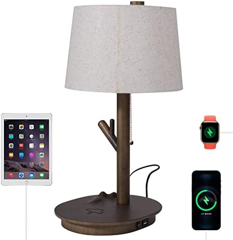 Jlbmxy & ls ламба покрај кревет со USB порта, ламба за маса за безжично полнење со постелнина за стока за сенка на ткаенини за спална соба,