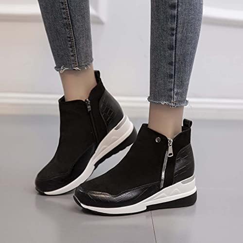 Женски чизми за глуждот Спортски чевли мода удобност дебела единствена платформа што не се лизга, тркалезна пети странични патенти обични