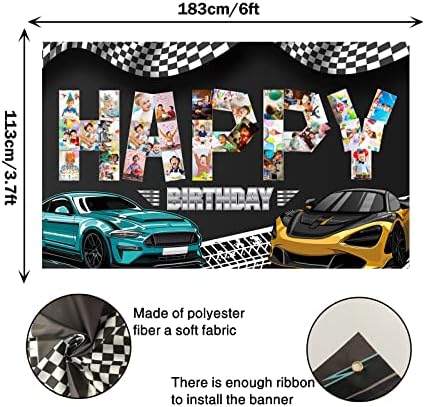 Мефенг персонализиран тркачки автомобил Тема роденденски банер деца момчиња тркачки забави за забава, украси тркачки автомобили роденденска
