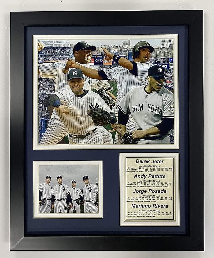 Легендите никогаш не умираат во Yorkујорк Јанкис 2009 Бејзбол Светска серија Core 4 Колекционерски, врамени фото -колаж wallиден уметнички