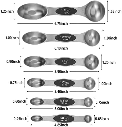 Сет на лажици за мерење на магнетски мерки, сет на двојни еднострани лажици за мерење на не'рѓосувачки челик, се вклопува во