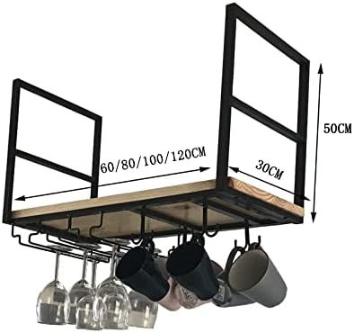 Keppd Вино решетката таванот лебдечки полица, држач за вино за чаша, американски единечен слој што виси ковано железо, решетката