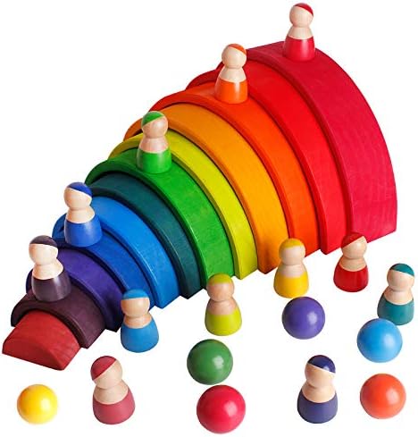 30 Парчиња Дрвена Виножито Кула Сложувач Градежни Блокови Со Топки Кукли Шарени Матични Играчки Монтесори Сортирање Редење Игри