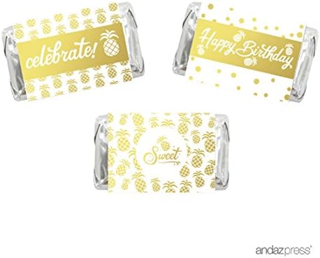 Andaz Press Роденденски чоколади Минијатурни чоколади за забави налепници на етикети, метално злато мастило од ананас, 36 пакувања