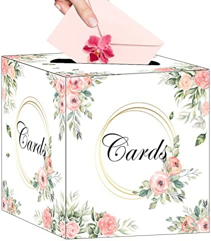 Heipiniuye розова цветна картичка кутија цветни подароци за картички за подароци, држач за свадбени картички, кутија за кутии за кутии за картичка за свадба Бебе туш нев