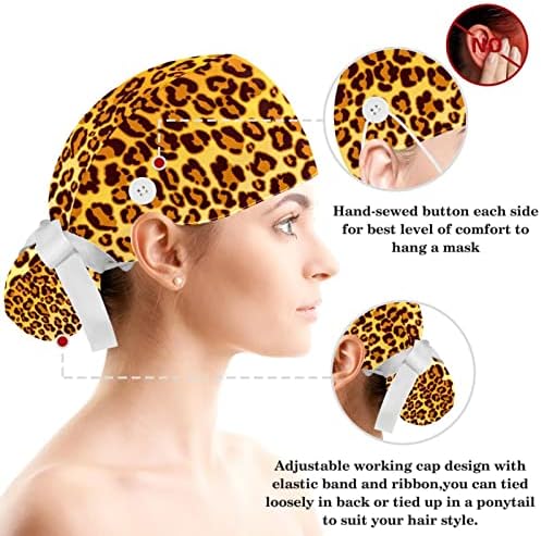 Работно капаче со прстени за коса од Bowknot Поставени за жени, Leopard Brown Surgical Hats Holder, Multi Color