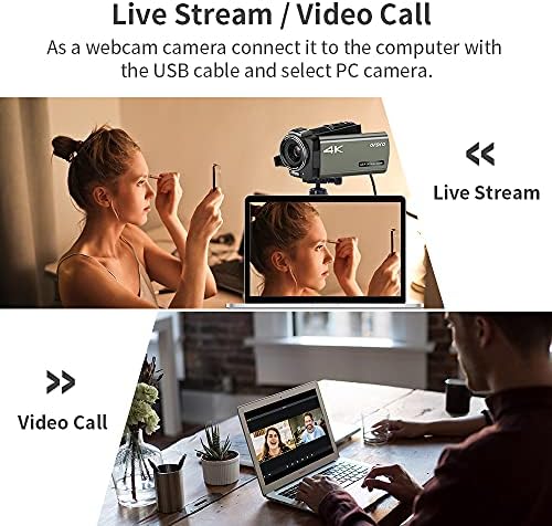 Видео камера на Ordro LiveStream 4K AX60 UHD Camcorder со 12x оптички зум 3.5 IPS екран HD 1080P 60FPS 4K HD видео за снимање на видео со MIC,