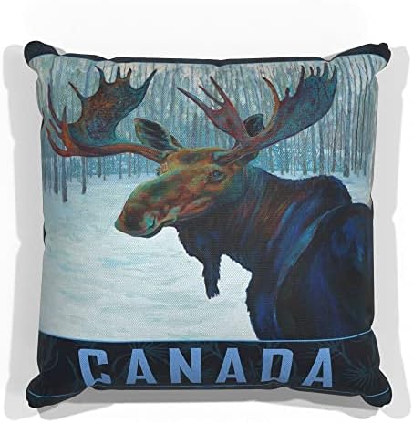 Канада зимско лос платно фрли перница за кауч или тросед дома и канцеларија од нафтено сликарство од уметникот Кари Лер 18 x 18.