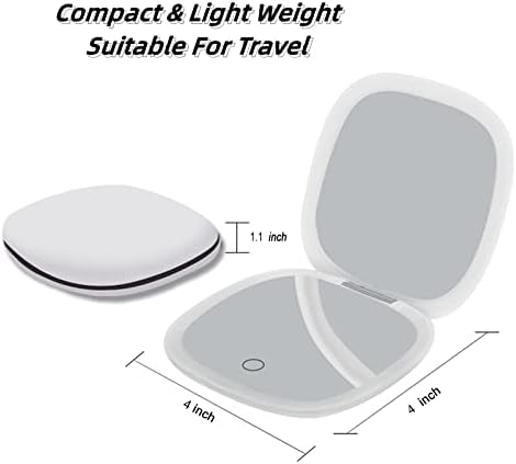 Патување Шминка Огледало LED 1X/10x Зголемување Пренослив Компактен ОГЛЕДАЛО USB Полнење Допир Прекинувач 2-Странични Осветлени Преклопен