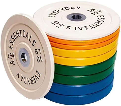 Рамнотежа од секојдневните најважни есенцијални во боја кодирана олимписка плоча со тежина со челик центар, сет од 260 фунти