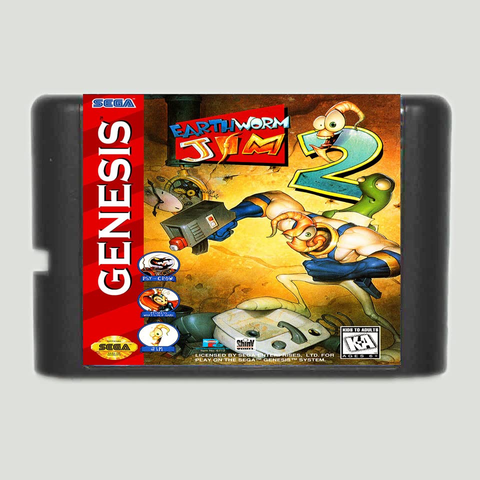 Земјински црв Jimим 2 16 бит картичка за игра за игра за Sega Mega Drive за тркач од улица Genesis