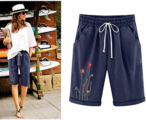 Графики Бермуда шорцеви за жени должина на коленото летни обични шорцеви со дрес со длабоки џебови дневни долги шорцеви кои работат шорцеви