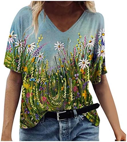 V вратот летни облеки на врвови класични удобни врвови на туники за жени лабави печатени кошули со блуза Обични врвови на тренингот