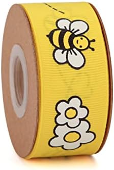 Meseeyy 1 инчи жолта црна пчела летна лента цветна лента за грбови за завиткување на подароци, украсување на забави, лакови за коса, туш