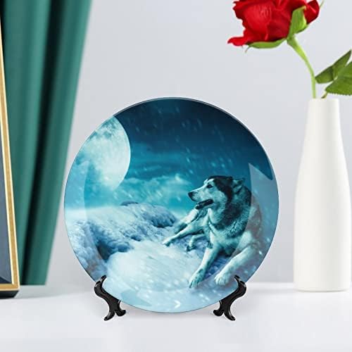 Волк на полна месечина ноќ смешна коска Кина Декоративна чинија тркалезни керамички плочи занаети со приказ за домашна канцеларија