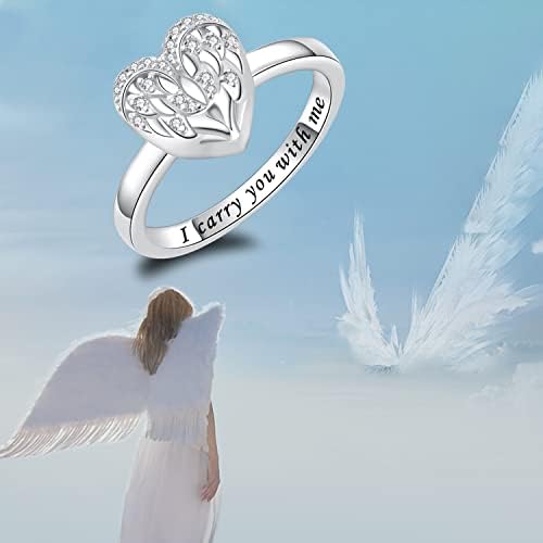 Fookduoduo Стерлинг сребрен крема за накит прстен за пепел - ангелски крилја урн прстен за жени засекогаш во моето срце прстени за урн