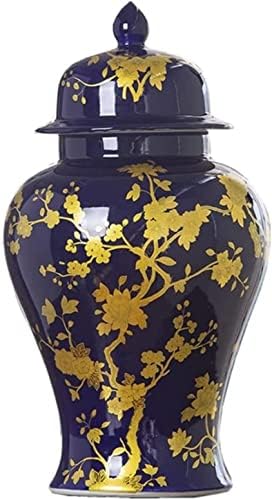 Тегли со вазна керамичка вазна од керамички вазни со златна шема за украси за домови, модерна декорација на сушена цветна вазна за дневна соба, тегли со храм кинеск?