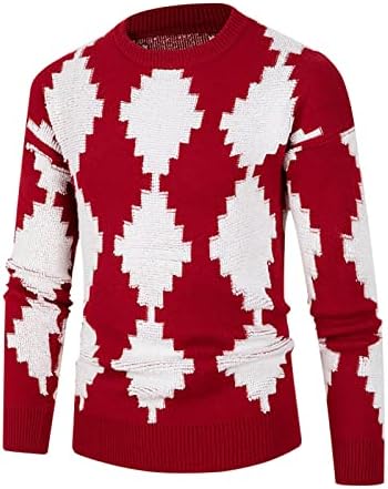 Синзелимин Машки Џемпер Пуловер Мода Дијамантска Проверка Ребро Плетени Џемпери Долги Ракави Трикотажа Со Кружен Врат Блуза Блузи