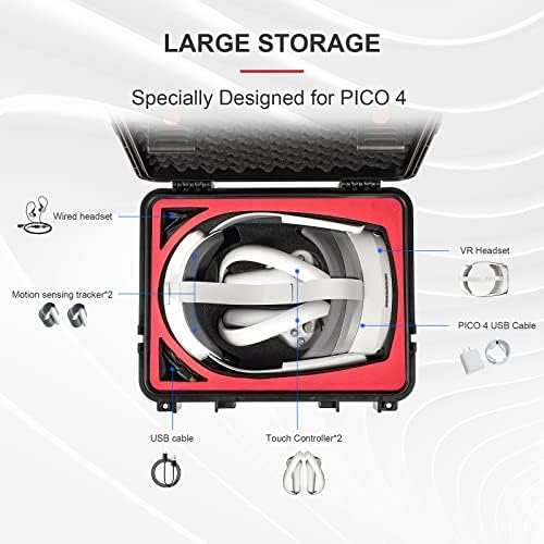 Случај за Девасо за слушалките на PICO 4 VR, Carry Case за слушалките за игри со VR и контролорите компатибилни со PICO 4, голем капацитет со прилагодлива лента за патување и скл