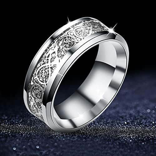 2023 година Нов титаниум Златен прстен Змеј со сребрен змеј од челик од не'рѓосувачки прстен минимални прстени за жени