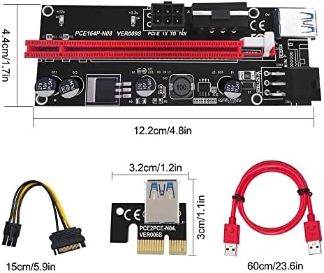 Длабоко во рудниците PCI -E PCI Express Riser - Ver 009S - 1x до 16x PCIE USB 3.0 адаптер картичка - со USB продолжена кабел - Рударство