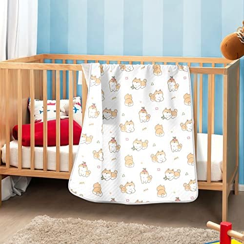 Цртан филм Swaddle Cartette Shiba Inu Dog Design памучно ќебе за новороденчиња, примање ќебе, лесен мек за тресење за креветчето, шетач,