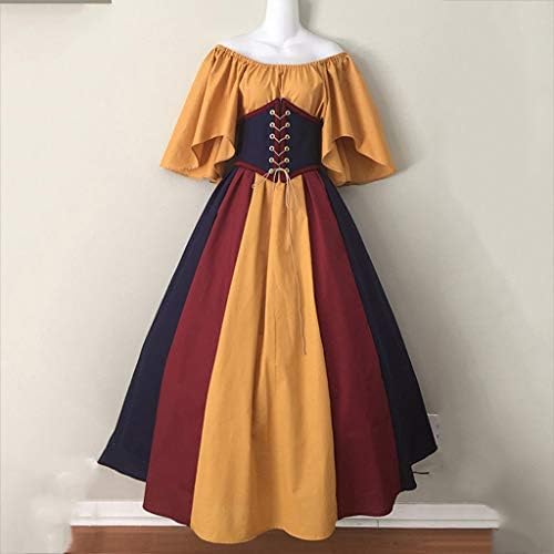 Јегулв средновековен корсет фустан за жени ренесанс елф костуми облекуваат гроздобер готски крпеница, црвена облека за фустан од вратот
