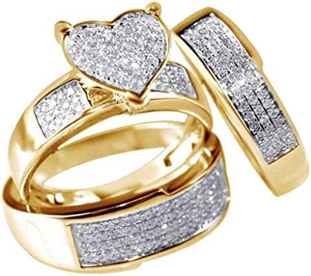Венчални Прстени за Жени 3 парчиња/Поставете Нов Накит Жолто Злато Исполнето Срце Бел Сафир Венчален Прстен Сз6-10а Добар Подарок За Девојка,