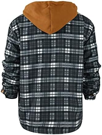 Firero Mean Flannel Claid јакна Зимска топла топла ракав со ватиран со ватиран карирани палта со копче надолу дебели палта со аспиратор