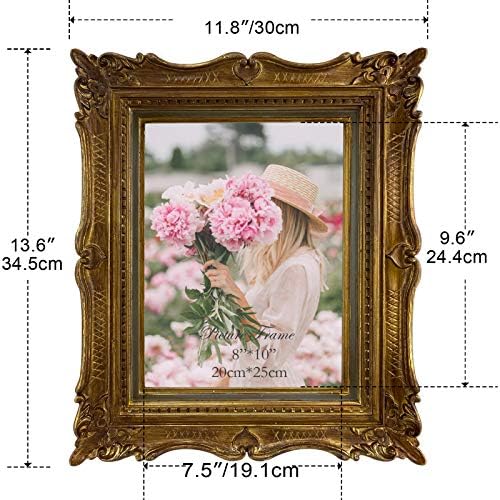 Pharege 8x10 гроздобер бронзена рамка за слики, украсна рамка за антички слики за 8 од 10 свадбени фотографии, фото рамка се прикажува хоризонтално