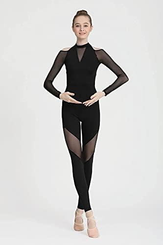Dance Elite Dynamic Unitard For Women - Unitard со долг ракав за танц со дизајн на меки мрежни панели