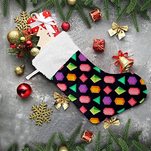 Божиќни чорапи Шарена дијамантска геометриска шема бела плишана манжетна мерцеризирана кадифена семејна празник персонализиран голем декорација на Божиќна заба